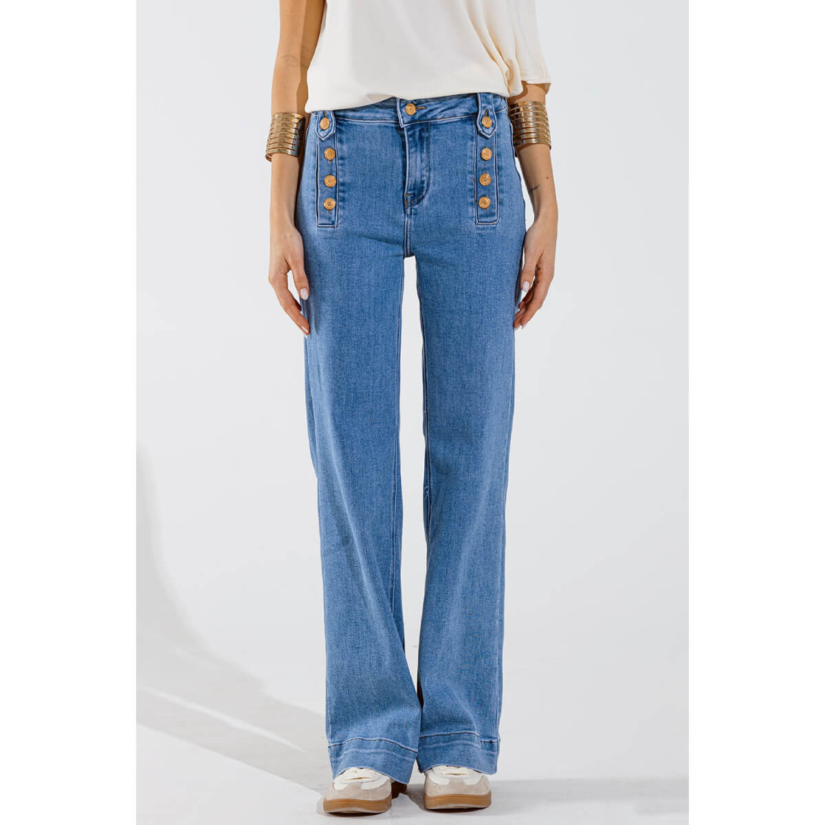 Straight Leg Marine Style High Rise Jean blue front | MILK MONEY milkmoney.co | cute clothes for women. womens online clothing. trendy online clothing stores. womens casual clothing online. trendy clothes online. trendy women's clothing online. ladies online clothing stores. trendy women's clothing stores. cute female clothes.