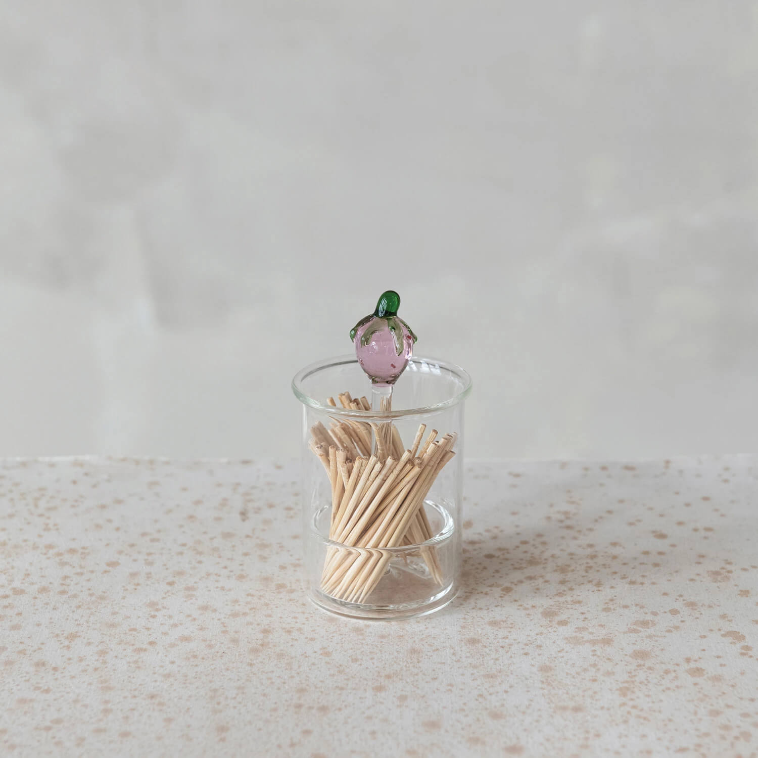 Strawberry Glass Toothpick/Cotton Swab Holder pink front | MILK MONEY milkmoney.co | Home decor online, Modern home decor, Luxury home furnishings, Best home decor, Home accessories for sale, Living room furniture sets, Kitchen decor ideas, Wall art for home, Bathroom accessories, Vintage home decor, Minimalist home decor