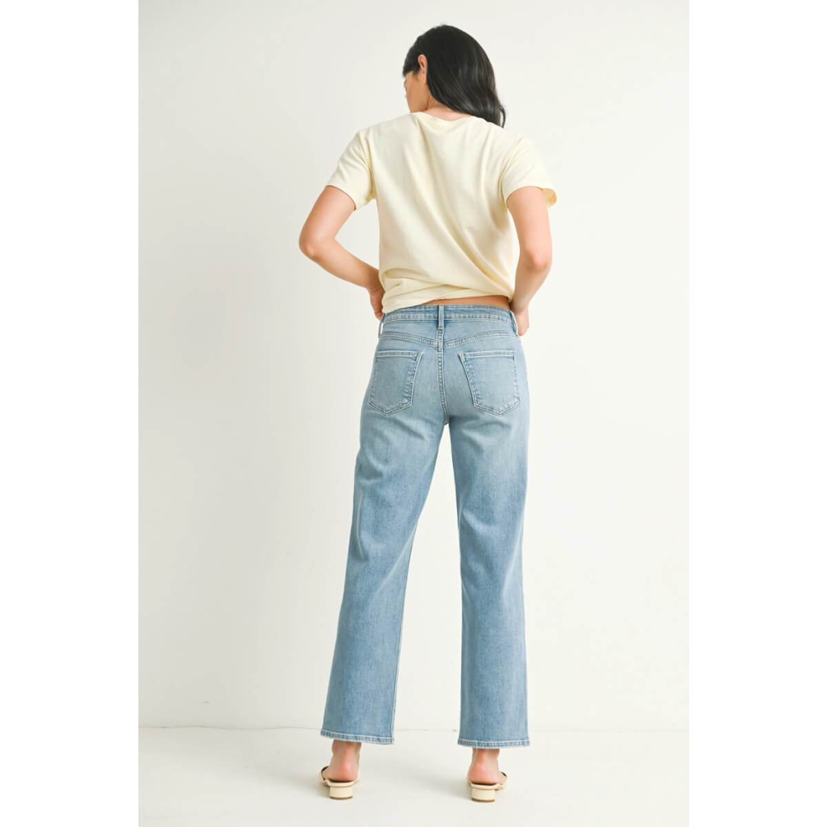 Stretchy Straight Leg Jean lt blue back | MILK MONEY milkmoney.co | cute clothes for women. womens online clothing. trendy online clothing stores. womens casual clothing online. trendy clothes online. trendy women's clothing online. ladies online clothing stores. trendy women's clothing stores. cute female clothes.