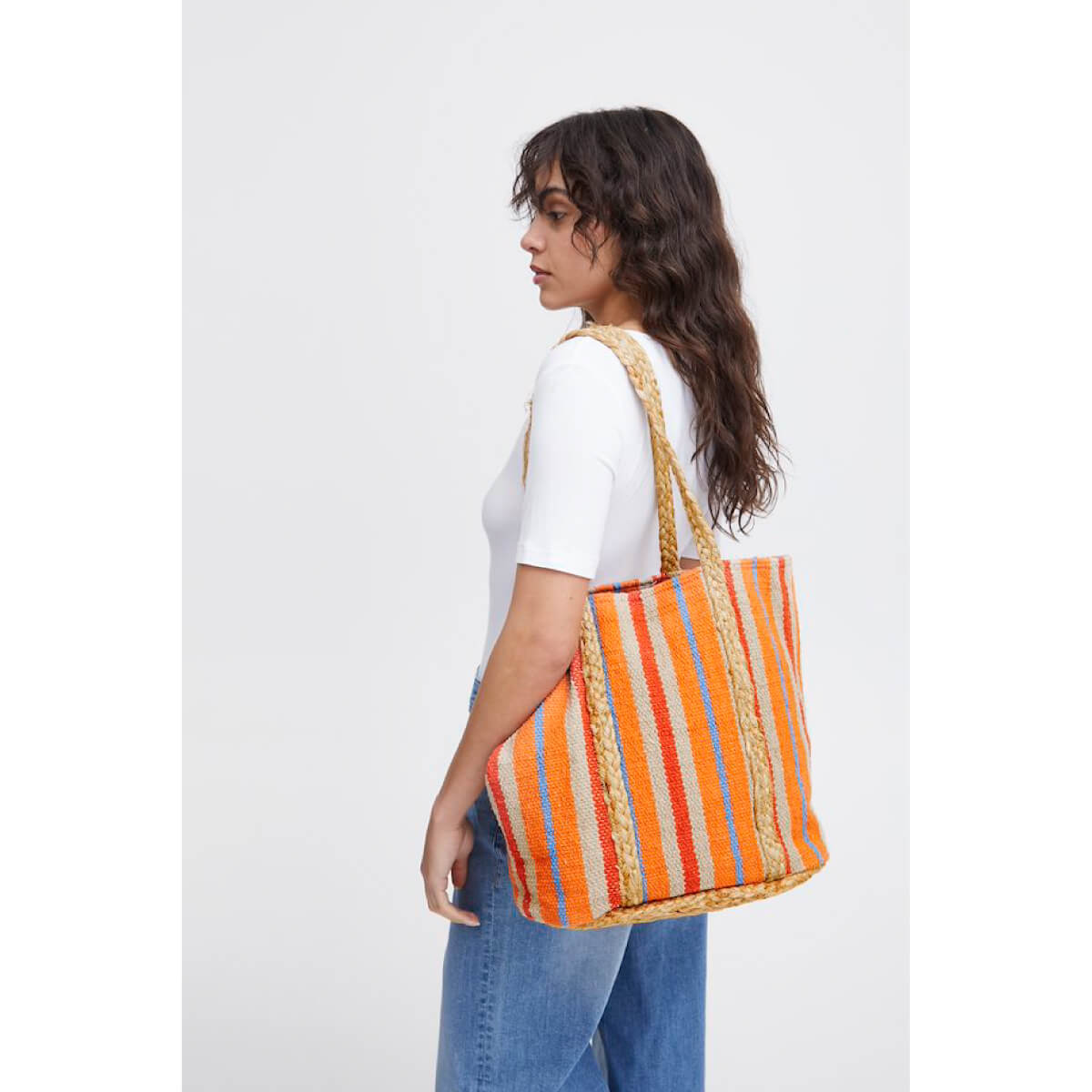 Striped Beach Tote Bag orange front | MILK MONEY milkmoney.co | women's accessories. cute accessories. trendy accessories. cute accessories for girls. ladies accessories. women's fashion accessories.