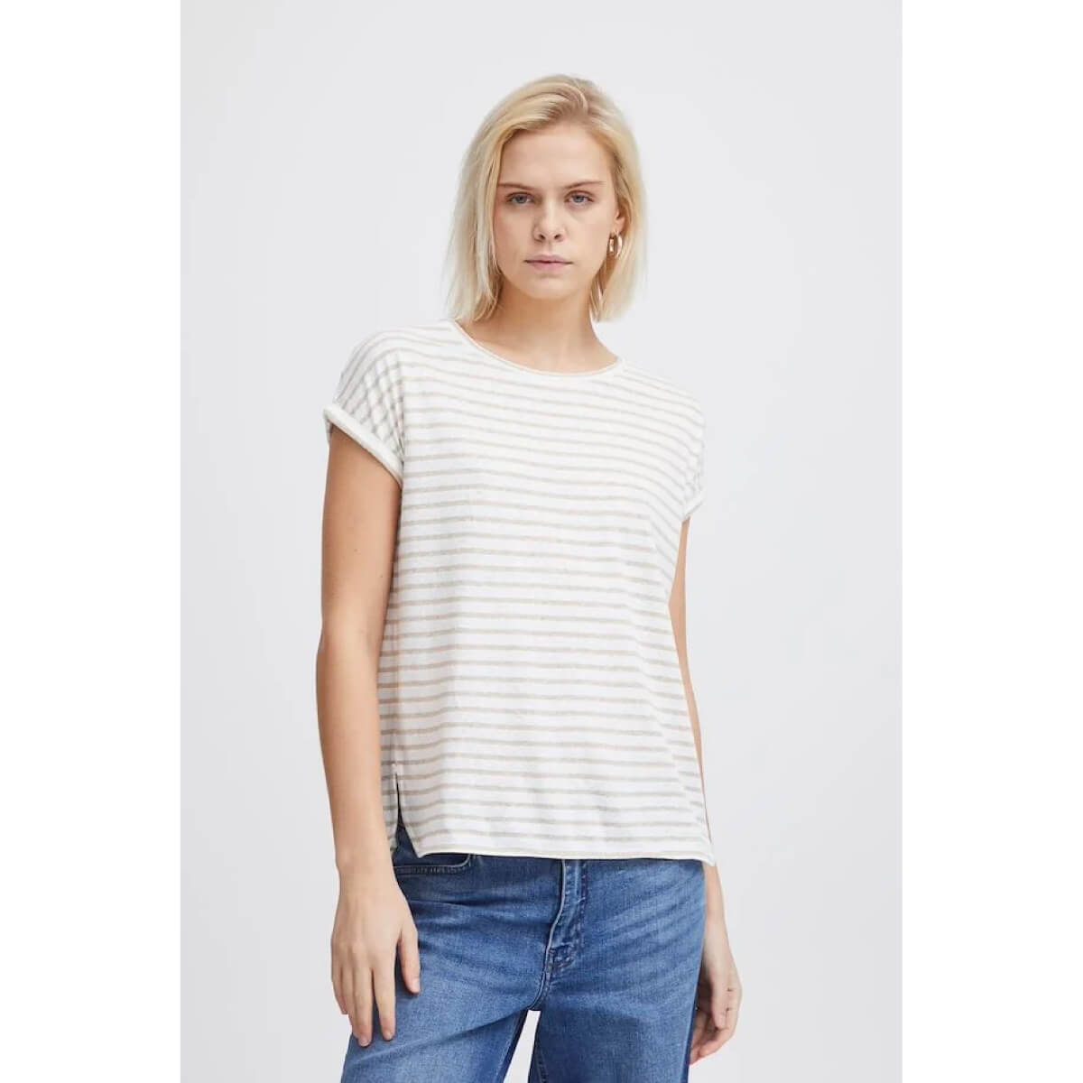 Striped Cap Sleeve T-Shirt taupe front | MILK MONEY milkmoney.co | cute tops for women. trendy tops for women. cute blouses for women. stylish tops for women. pretty womens tops.