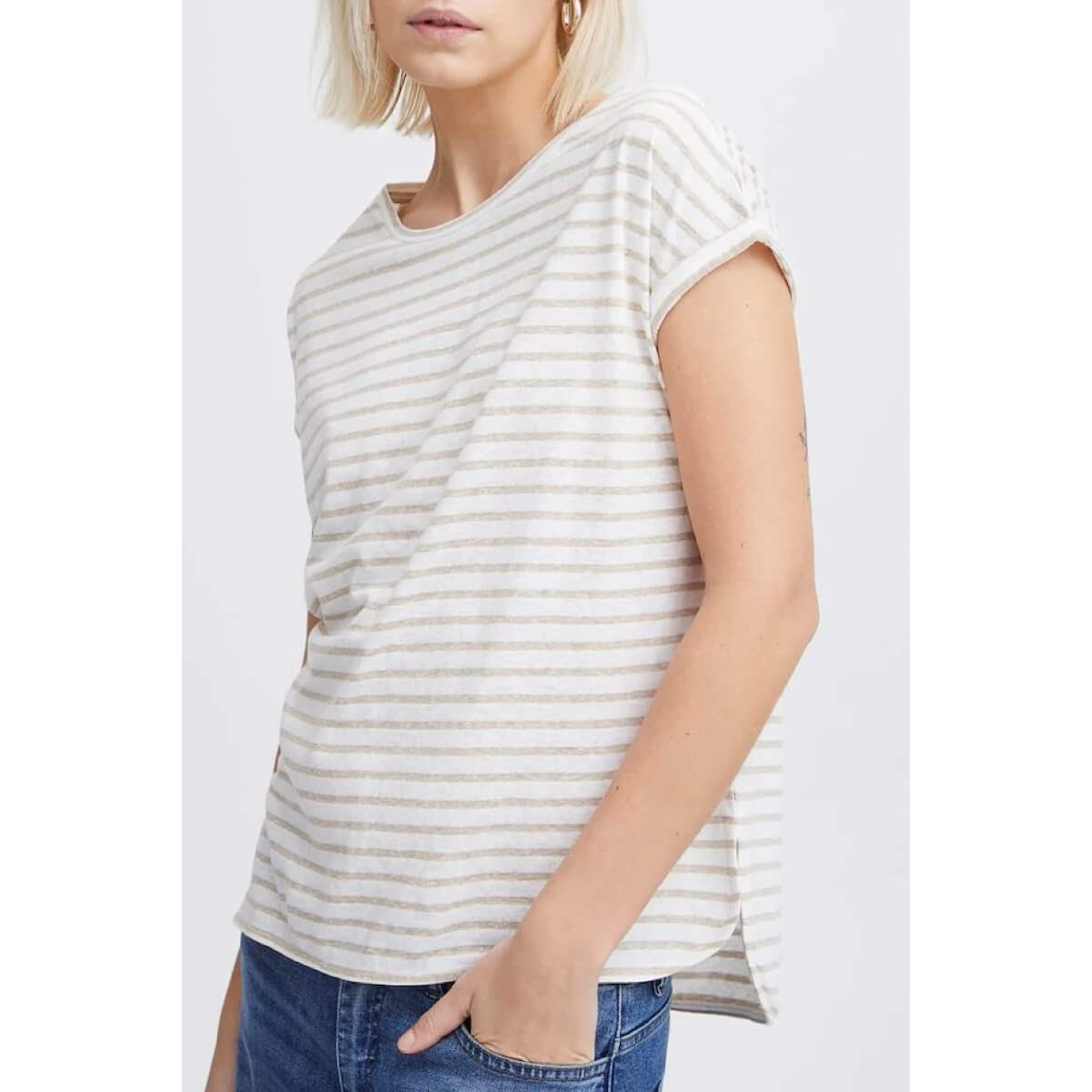 Striped Cap Sleeve T-Shirt taupe front | MILK MONEY milkmoney.co | cute tops for women. trendy tops for women. cute blouses for women. stylish tops for women. pretty womens tops.