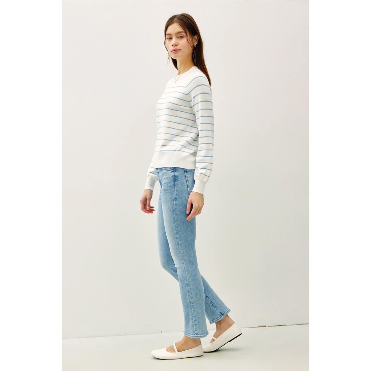 Striped Crew Neck Sweater Top blue side | MILK MONEY milkmoney.co | cute tops for women. trendy tops for women. cute blouses for women. stylish tops for women. pretty womens tops.