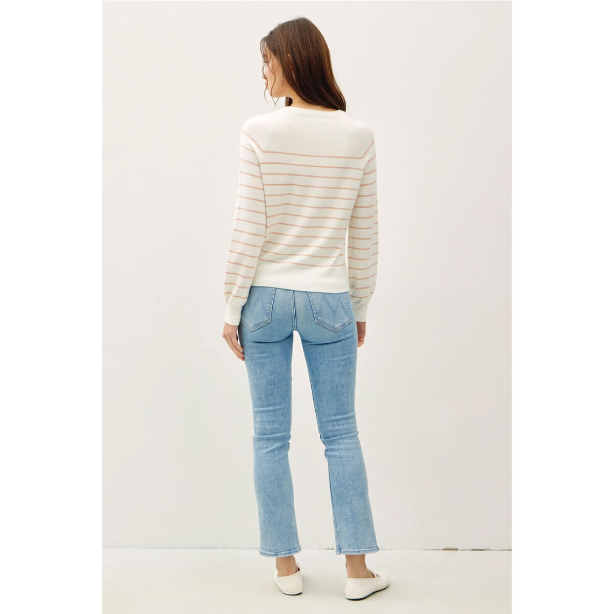 Striped Crew Neck Sweater Top peach back | MILK MONEY milkmoney.co | cute tops for women. trendy tops for women. cute blouses for women. stylish tops for women. pretty womens tops.