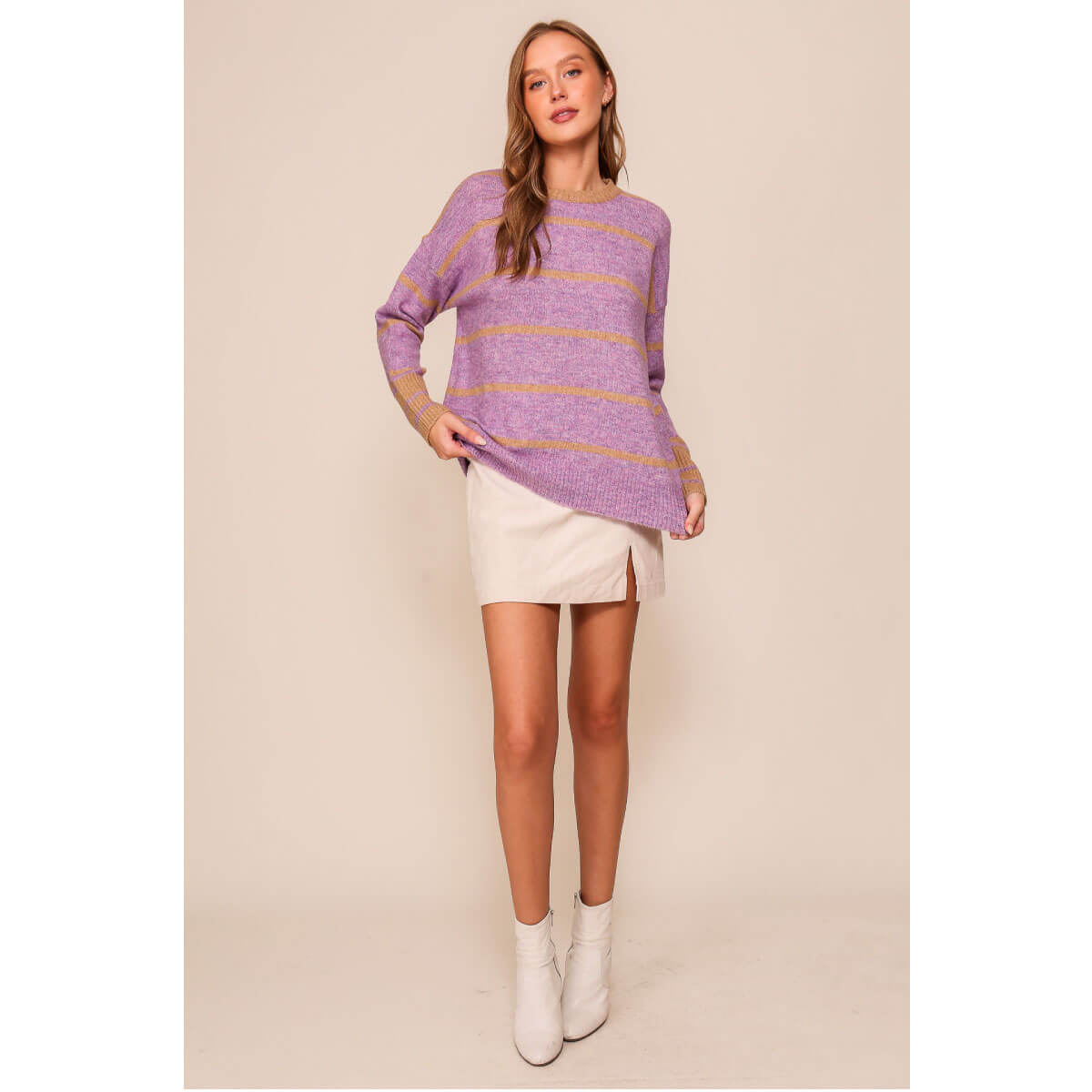 Striped Crew Neck Sweater purple front | MILK MONEY milkmoney.co | cute sweaters for women, cute knit sweaters, cute pullover sweaters