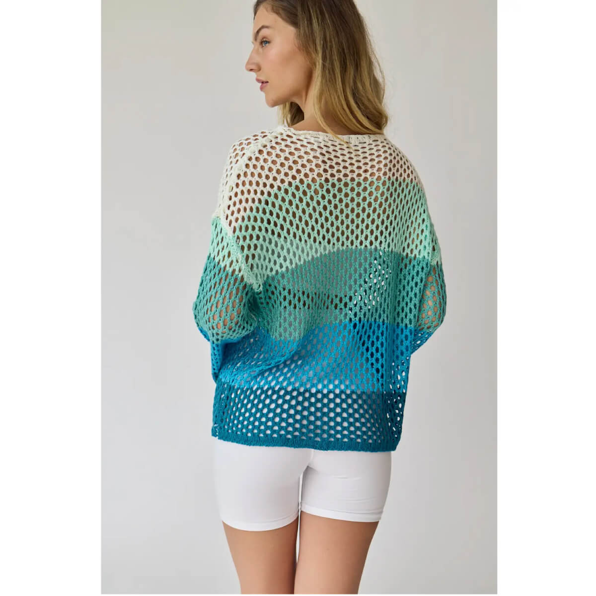 Striped Crochet Knit Top blue back | MILK MONEY milkmoney.co | cute clothes for women. womens online clothing. trendy online clothing stores. womens casual clothing online. trendy clothes online. trendy women's clothing online. ladies online clothing stores. trendy women's clothing stores. cute female clothes.