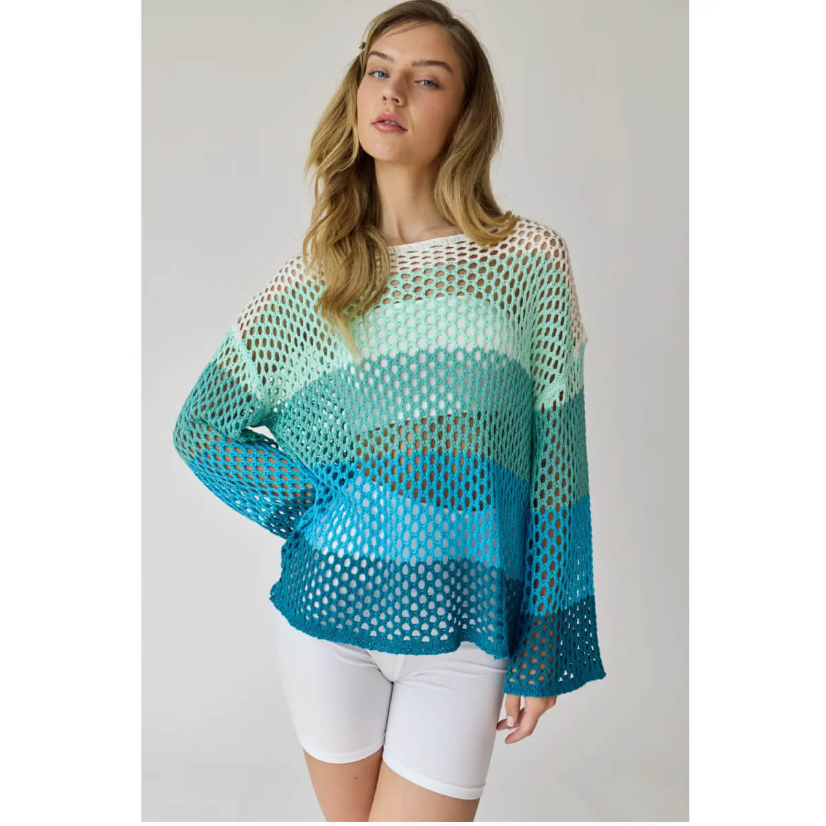 Striped Crochet Knit Top blue front | MILK MONEY milkmoney.co | cute clothes for women. womens online clothing. trendy online clothing stores. womens casual clothing online. trendy clothes online. trendy women's clothing online. ladies online clothing stores. trendy women's clothing stores. cute female clothes.