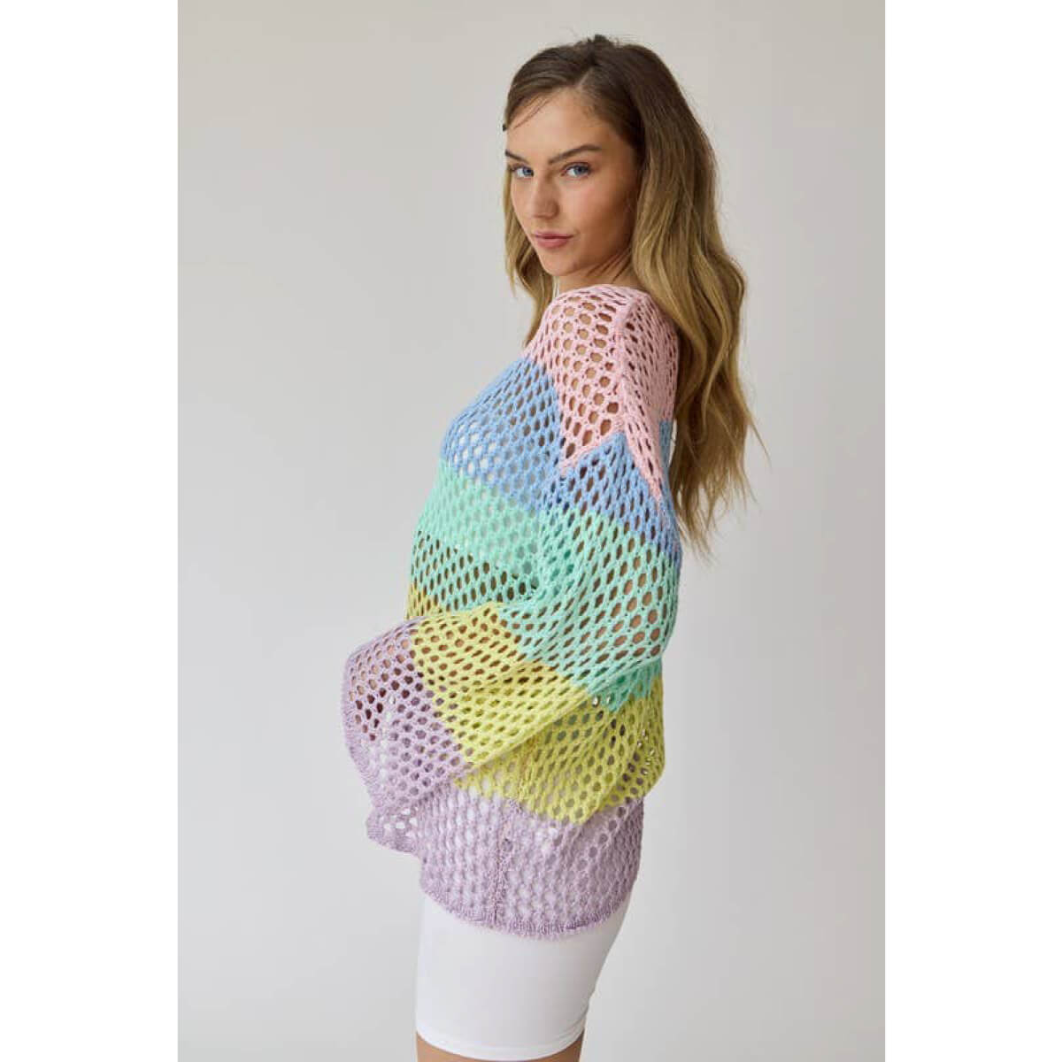 Striped Crochet Knit Top pastel side | MILK MONEY milkmoney.co | cute clothes for women. womens online clothing. trendy online clothing stores. womens casual clothing online. trendy clothes online. trendy women's clothing online. ladies online clothing stores. trendy women's clothing stores. cute female clothes.