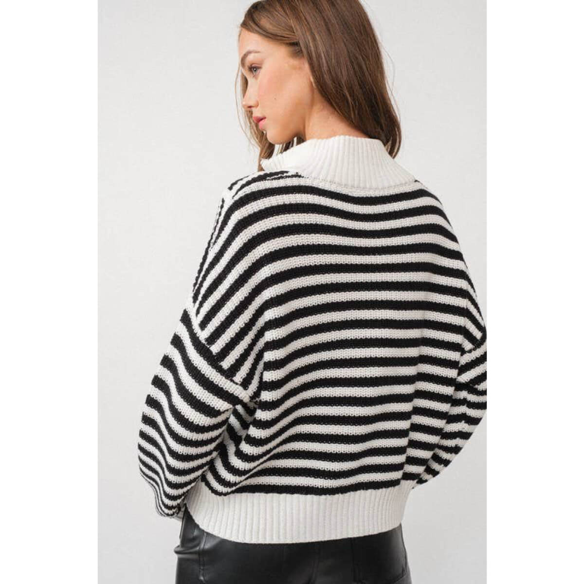 Striped Half-Zip Stripe Sweater black back | MILK MONEY milkmoney.co | cute tops for women. trendy tops for women. cute blouses for women. stylish tops for women. pretty womens tops.