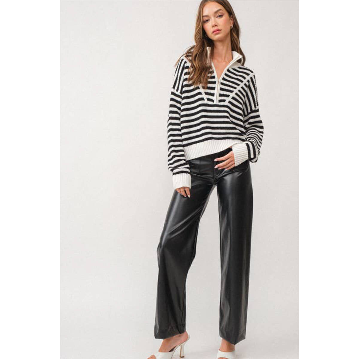 Striped Half-Zip Stripe Sweater black front | MILK MONEY milkmoney.co | cute tops for women. trendy tops for women. cute blouses for women. stylish tops for women. pretty womens tops.