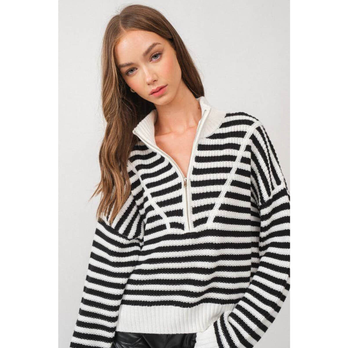 Striped Half-Zip Stripe Sweater Women's Tops MILK MONEY