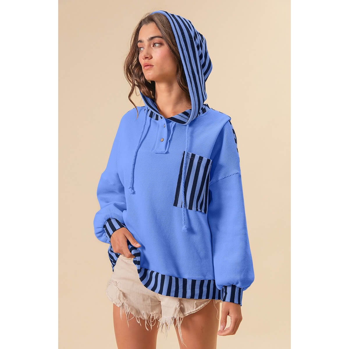 Striped Knit Coastal Hoodie Top