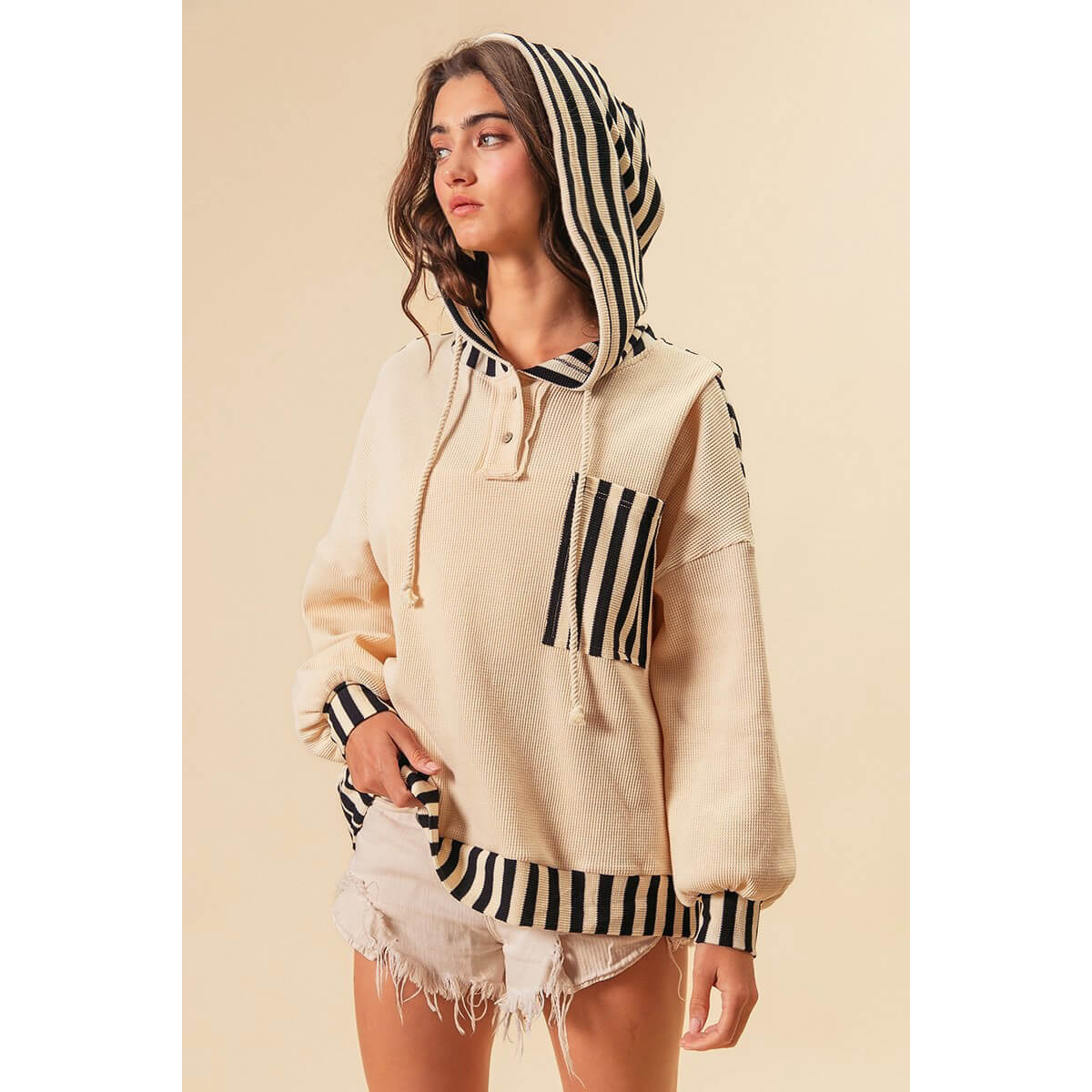 Striped Knit Coastal Hoodie Top