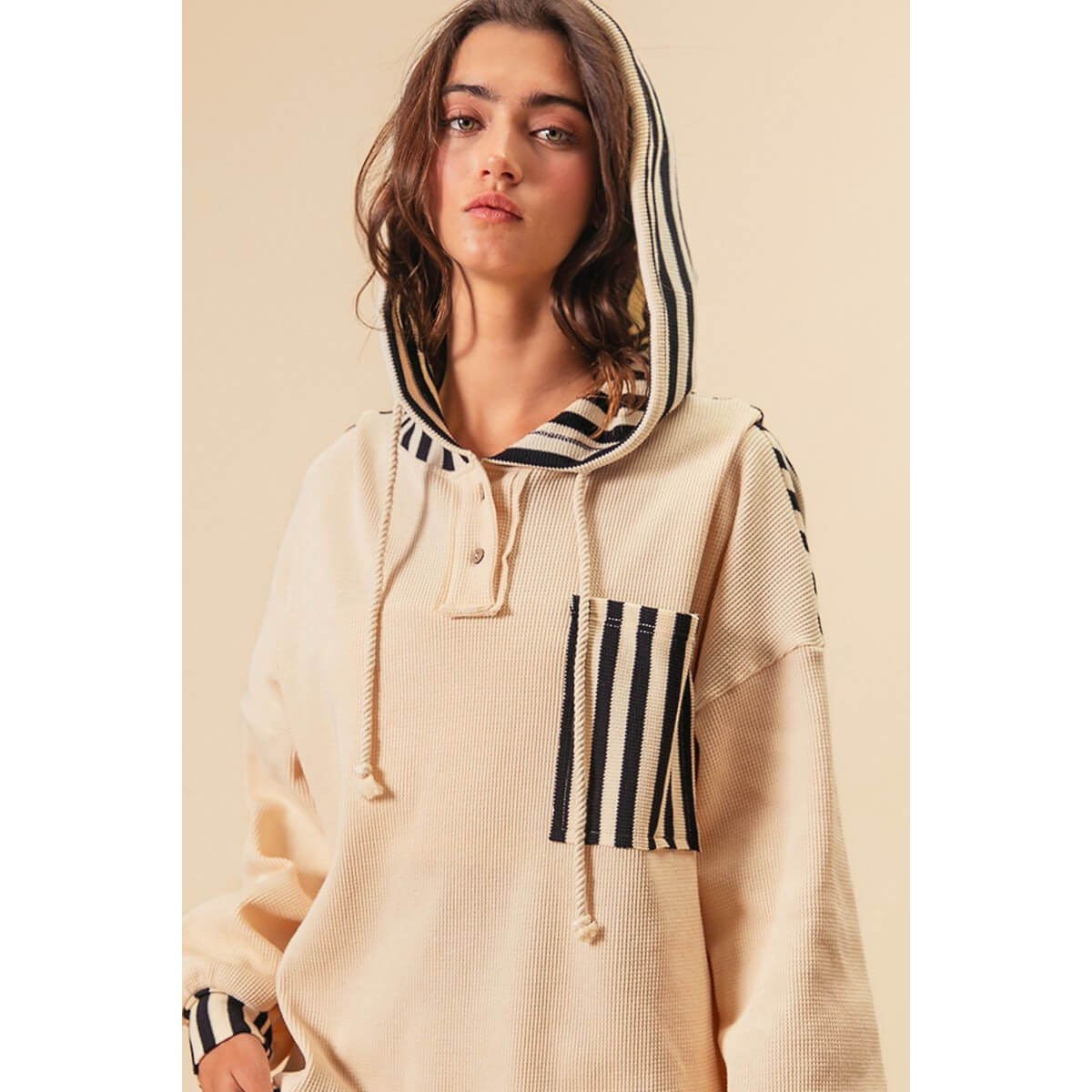 Striped Knit Coastal Hoodie Top