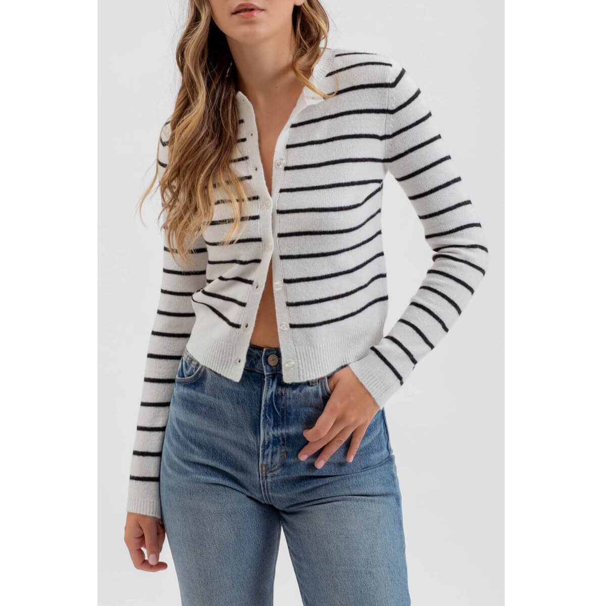 Striped Long Sleeve Knit Cardigan