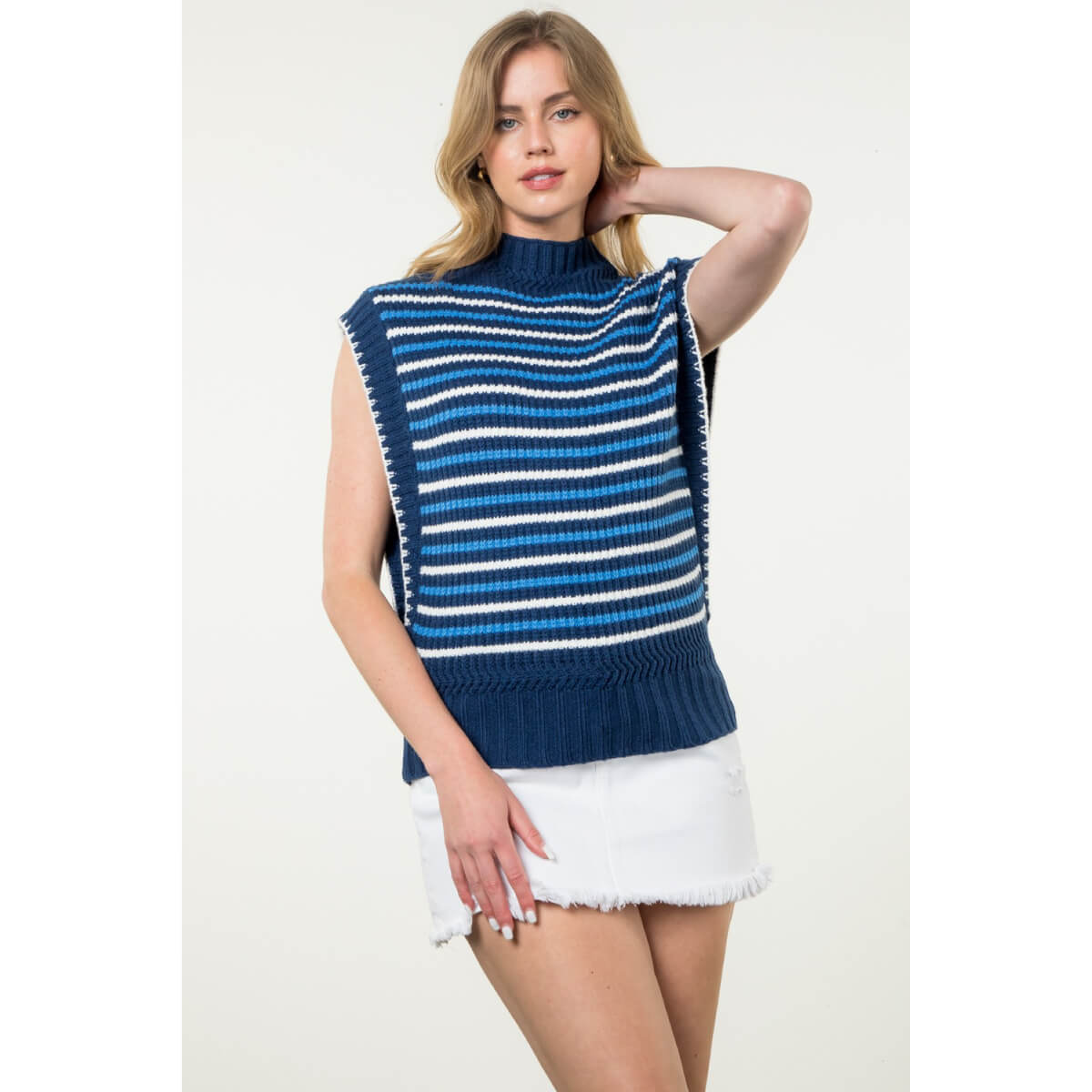 Striped Sleeveless Sweater blue front | MILK MONEY milkmoney.co | cute tops for women. trendy tops for women. cute blouses for women. stylish tops for women. pretty womens tops.