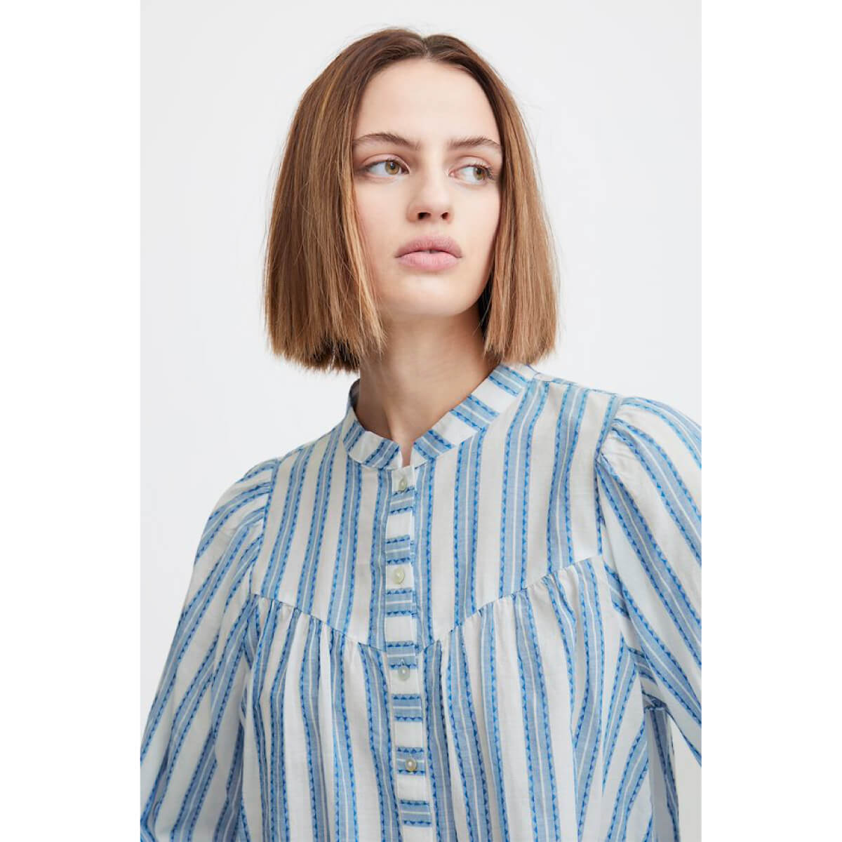 Striped Summer Button Up Blouse white front | MILK MONEY milkmoney.co | cute tops for women. trendy tops for women. cute blouses for women. stylish tops for women. pretty womens tops.
