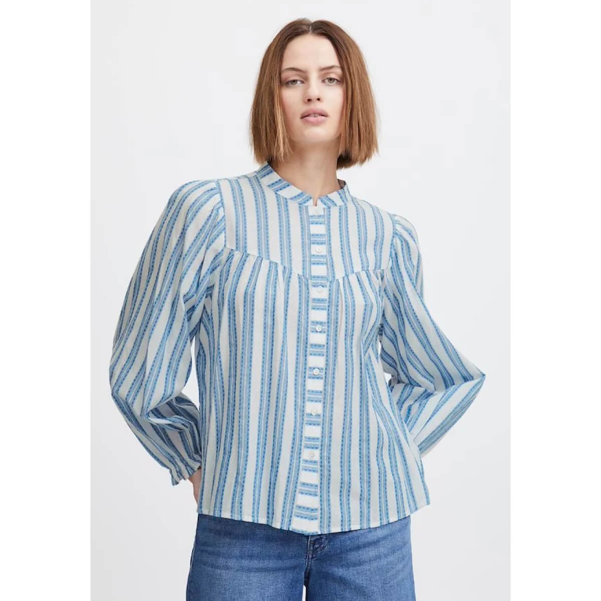 Striped Summer Button Up Blouse white front | MILK MONEY milkmoney.co | cute tops for women. trendy tops for women. cute blouses for women. stylish tops for women. pretty womens tops.