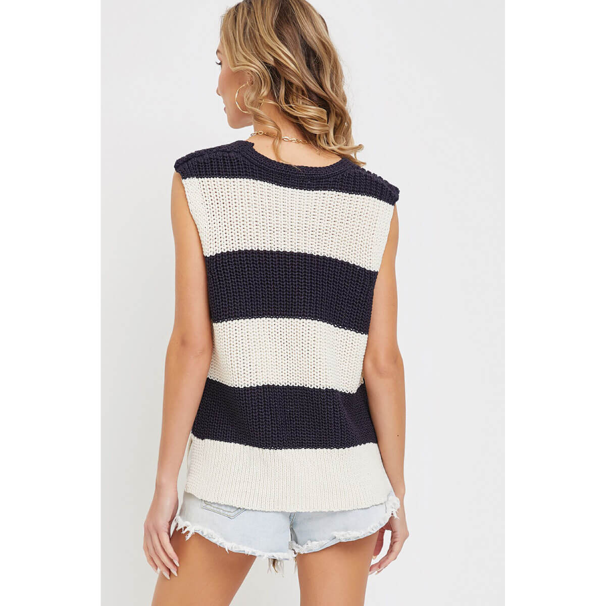 Striped V-Neck Knit Sweater Vest back | MILK MONEY milkmoney.co | cute clothes for women. womens online clothing. trendy online clothing stores. womens casual clothing online. trendy clothes online. trendy women's clothing online. ladies online clothing stores. trendy women's clothing stores. cute female clothes.