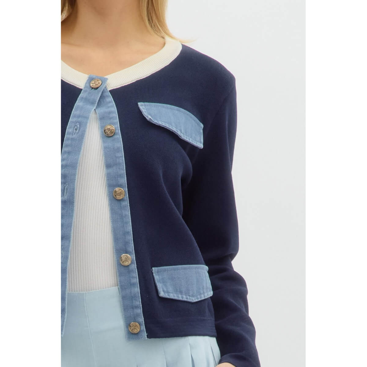 Sweater Knit Long Sleeve Cardigan blue front | MILK MONEY milkmoney.co | cute tops for women. trendy tops for women. cute blouses for women. stylish tops for women. pretty womens tops.