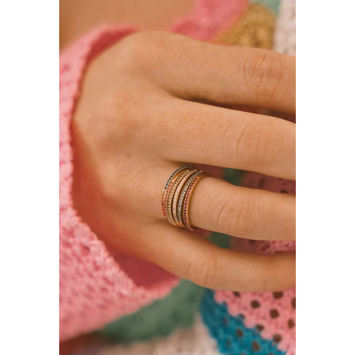 Thin Pavé Crystal Band Ring model | MILK MONEY milkmoney.co | cute rings, simple rings, casual rings, simple rings for women, trendy rings, cute rings for women, cute cheap rings, casual rings for women