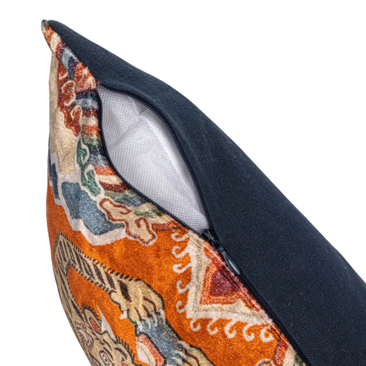 Tibetan Tiger Velvet Printed Lumbar Pillow orange inside | MILK MONEY milkmoney.co | white elephant gift ideas, gift, mother's day gift ideas, white elephant gift, gift shops near me, cute home decor, mother's day gift, cute home accents, handmade in USA, elegant home decor