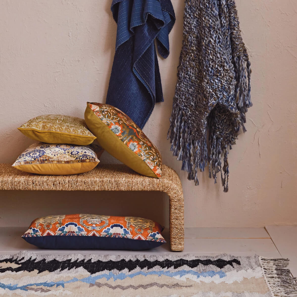 Tibetan Tiger Velvet Printed Lumbar Pillow orange lifestyle | MILK MONEY milkmoney.co | white elephant gift ideas, gift, mother's day gift ideas, white elephant gift, gift shops near me, cute home decor, mother's day gift, cute home accents, handmade in USA, elegant home decor