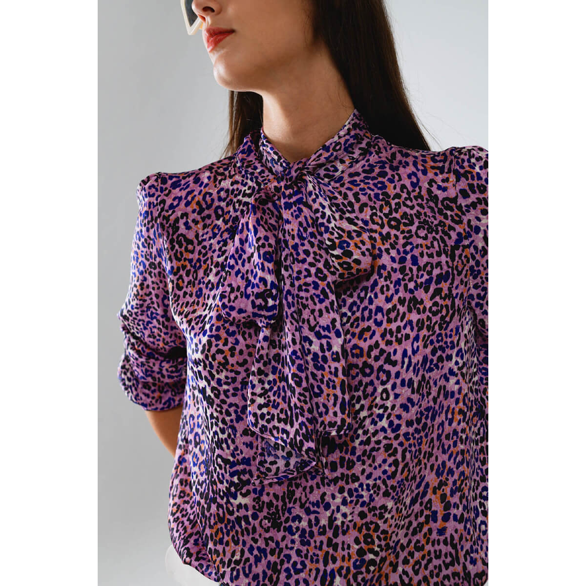 Tie Neck Animal Print Blouse