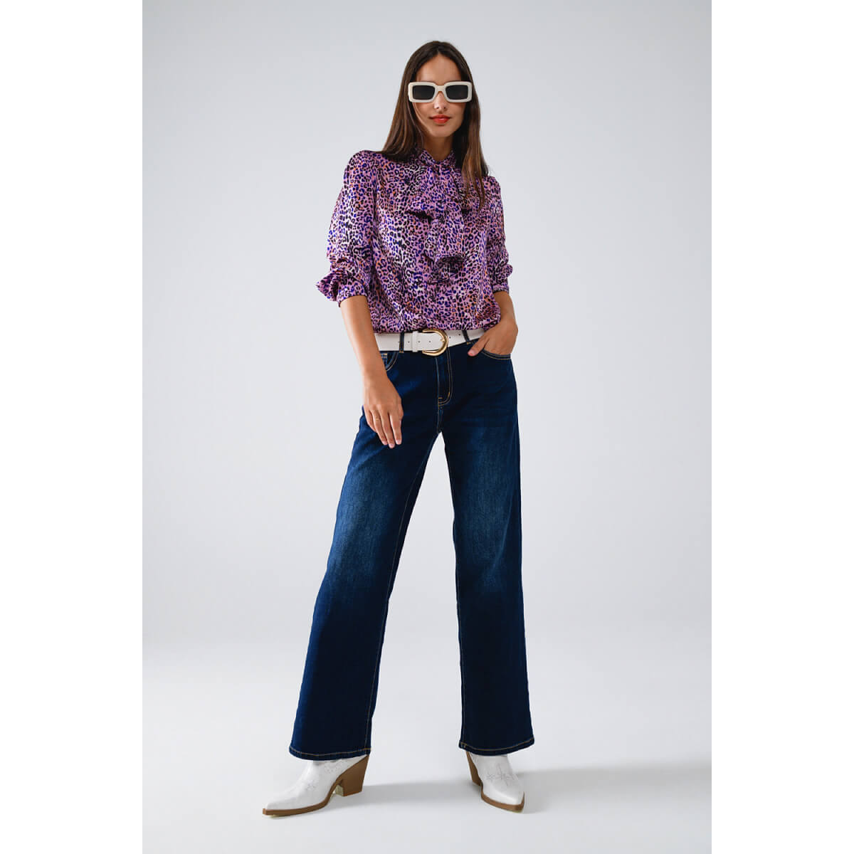 Tie Neck Animal Print Blouse