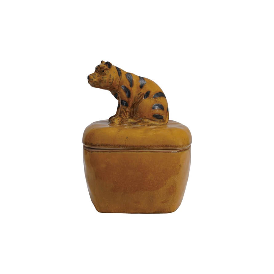 Tiger Figurine Stoneware Box with Lid front | MILK MONEY milkmoney.co | Home decor online, Modern home decor, Luxury home furnishings, Best home decor, Home accessories for sale, Living room furniture sets, Kitchen decor ideas, Wall art for home, Bathroom accessories, Vintage home decor, Minimalist home decor