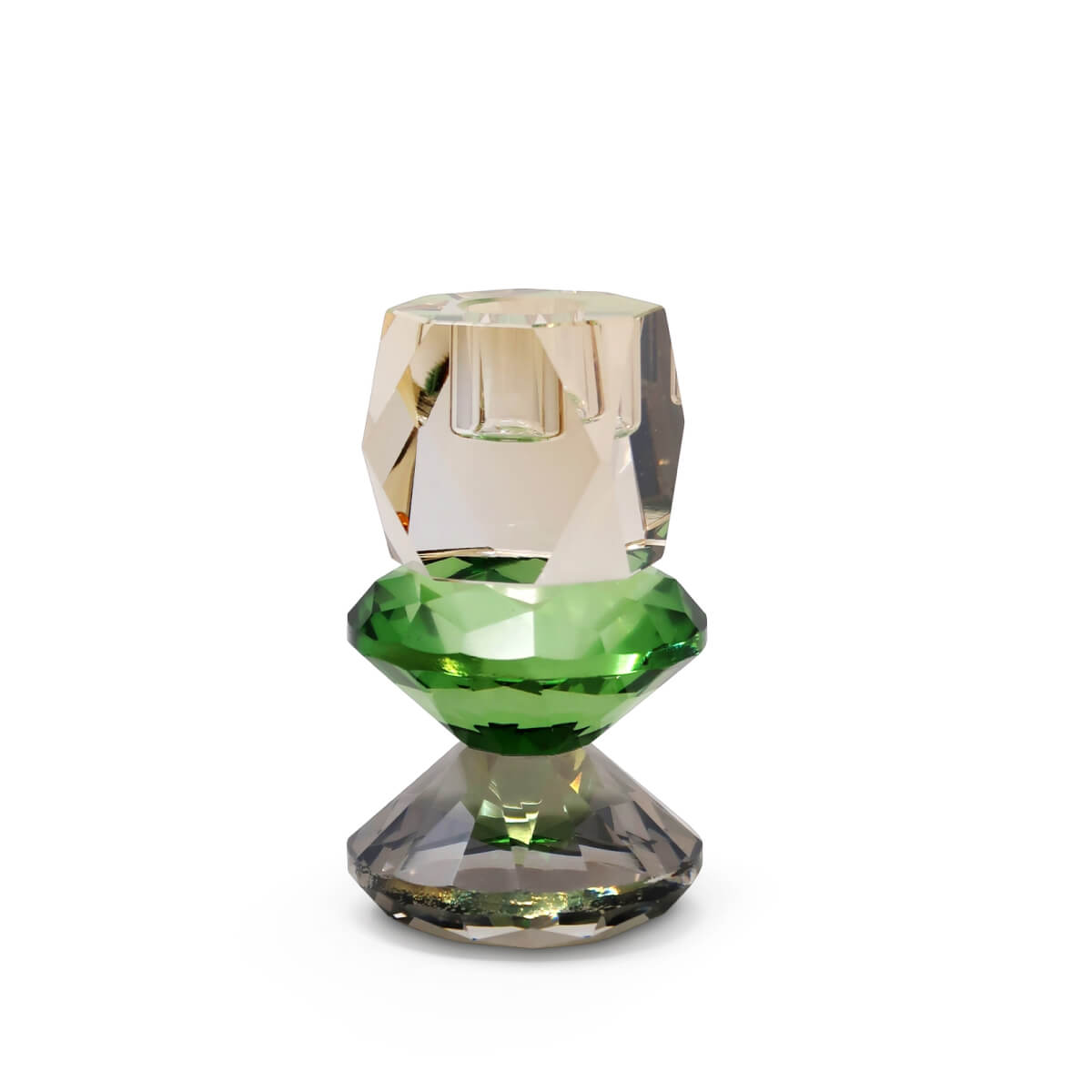 Tricolored Crystal Candlestick front green | MILK MONEY milkmoney.co | Home decor online, Modern home decor, Luxury home furnishings, Best home decor, Home accessories for sale, Living room furniture sets, Kitchen decor ideas, Wall art for home, Bathroom accessories, Vintage home decor, Minimalist home decor