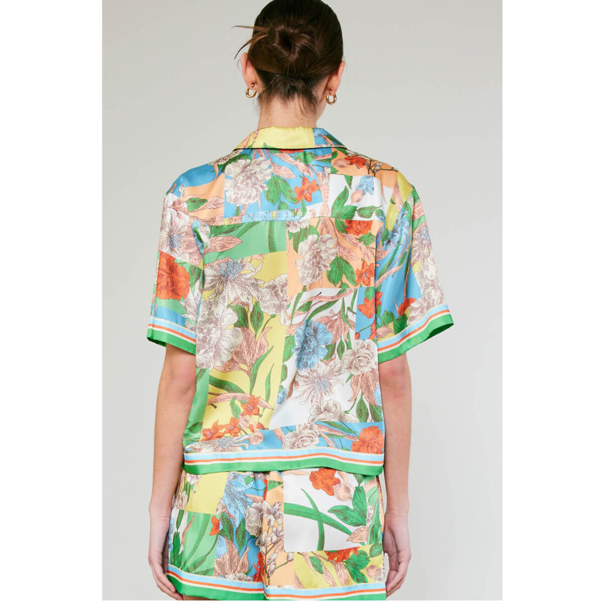 Tropical Color Block Print Button Up Top