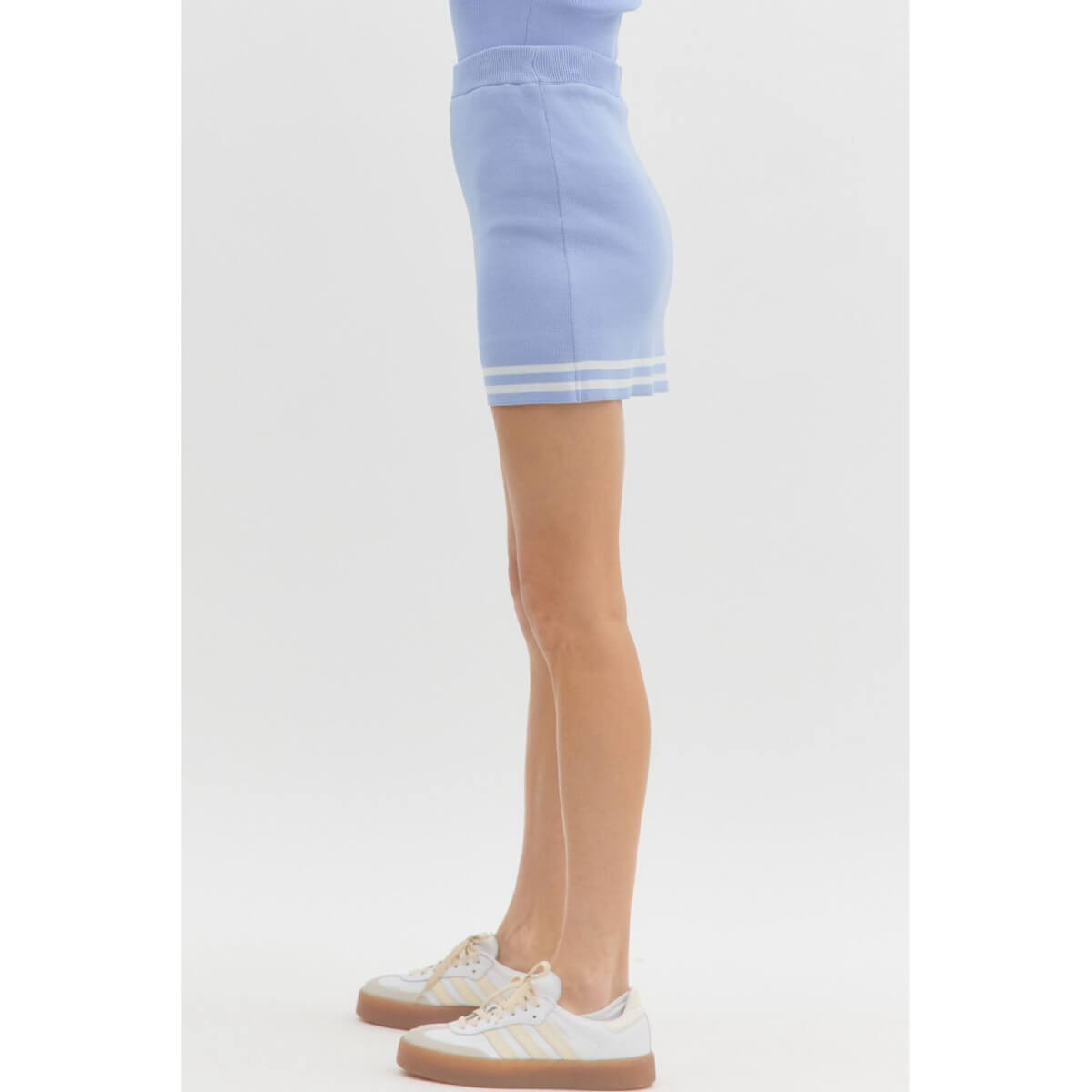 Varsity Stripe Knit Skort blue side | MILK MONEY milkmoney.co | cute clothes for women. womens online clothing. trendy online clothing stores. womens casual clothing online. trendy clothes online. trendy women's clothing online. ladies online clothing stores. trendy women's clothing stores. cute female clothes.