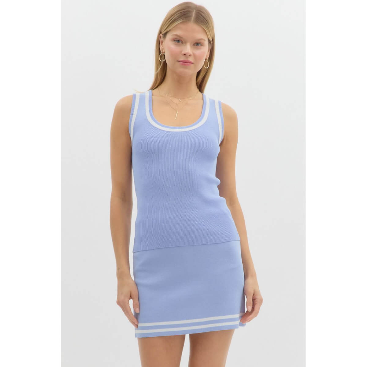 Varsity Stripe Knit Tank Top blue front | MILK MONEY milkmoney.co | cute tops for women. trendy tops for women. cute blouses for women. stylish tops for women. pretty womens tops.