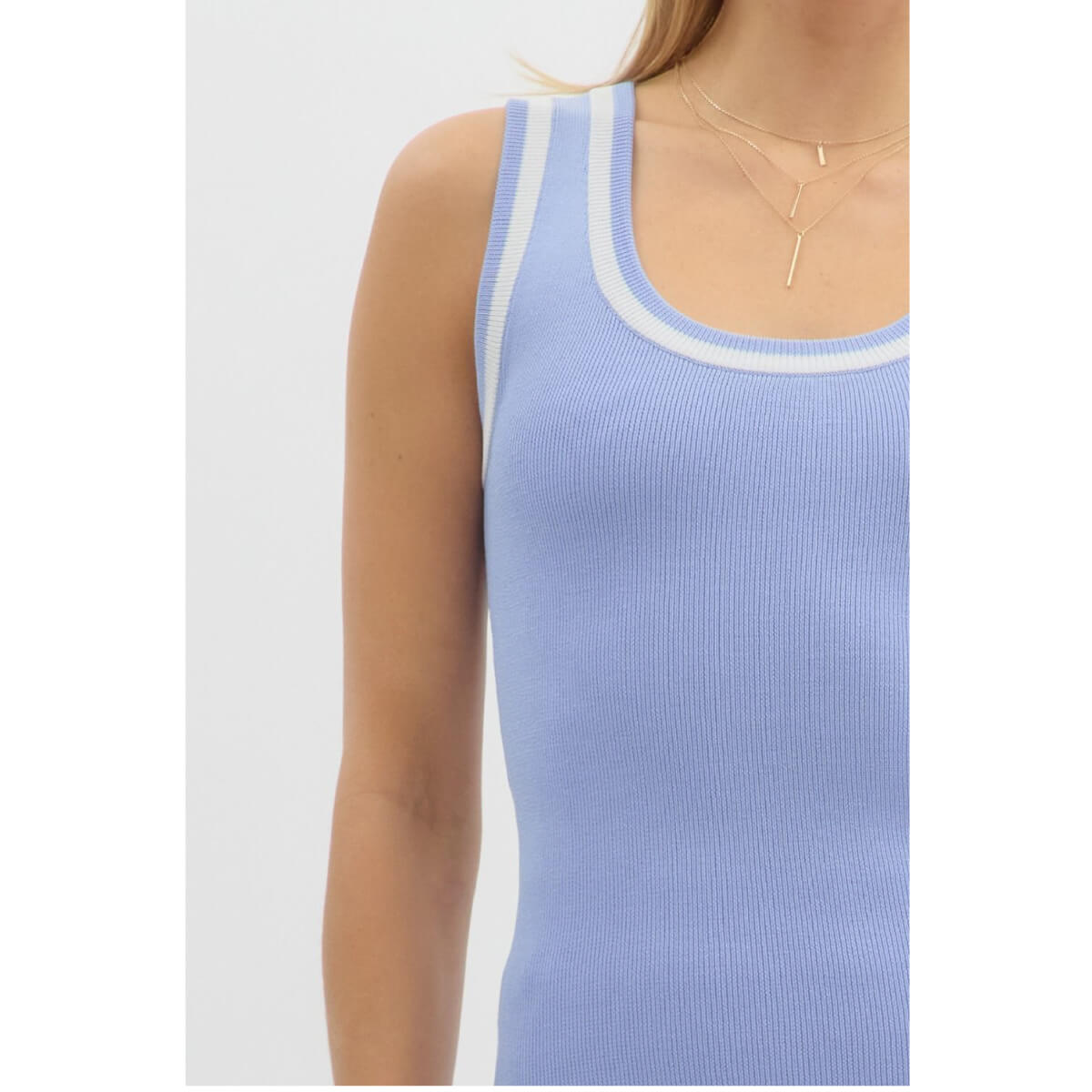 Varsity Stripe Knit Tank Top blue front | MILK MONEY milkmoney.co | cute tops for women. trendy tops for women. cute blouses for women. stylish tops for women. pretty womens tops.