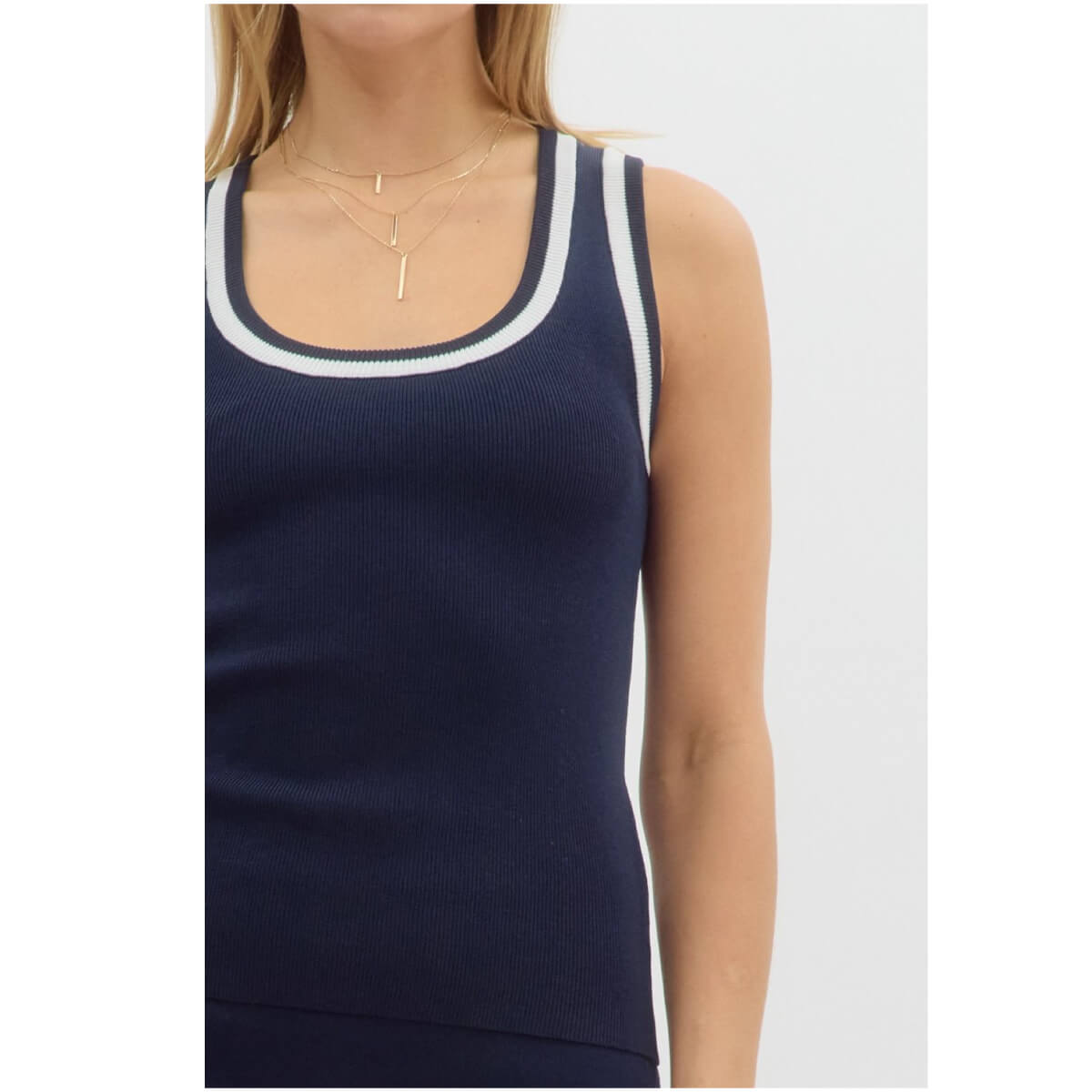 Varsity Stripe Knit Tank Top navy front | MILK MONEY milkmoney.co | cute tops for women. trendy tops for women. cute blouses for women. stylish tops for women. pretty womens tops.