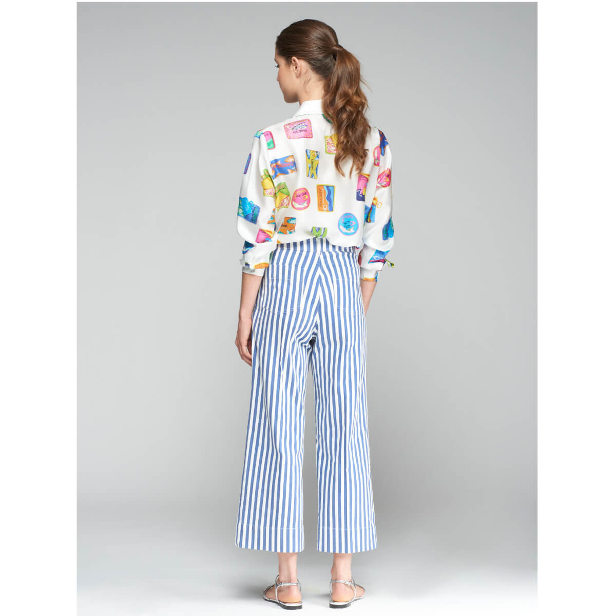 Vilagallo Dorin Striped Trouser with Lobster Button Detail blue back | MILK MONEY milkmoney.co | cute pants for women. cute trendy pants.