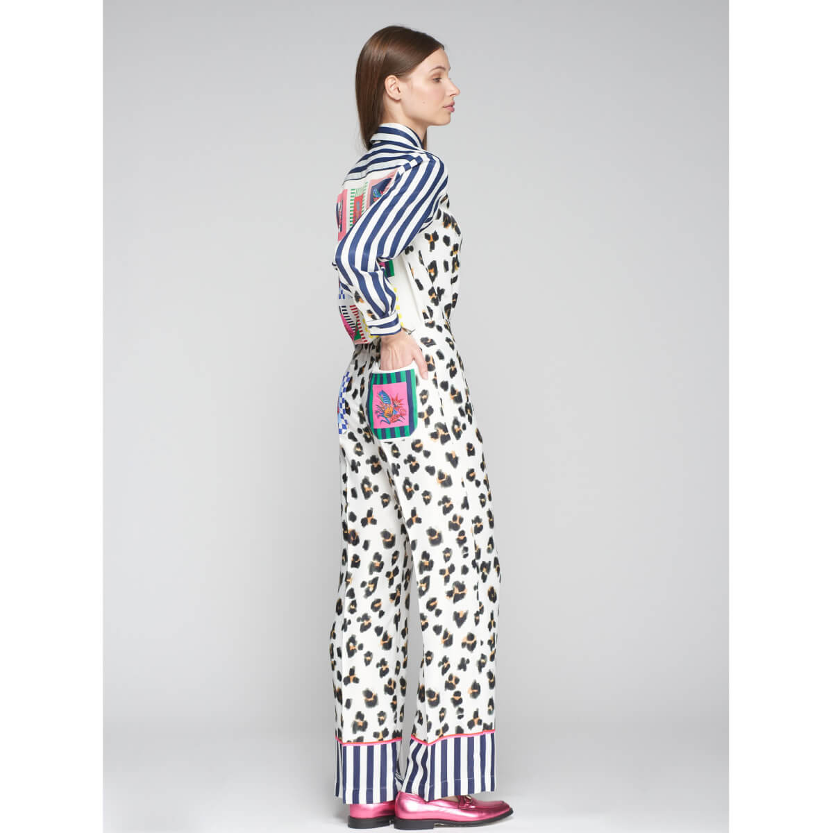 Vilagallo Elena Striped Leopard Wide-Leg Pants white back | MILK MONEY milkmoney.co | cute pants for women. cute trendy pants.