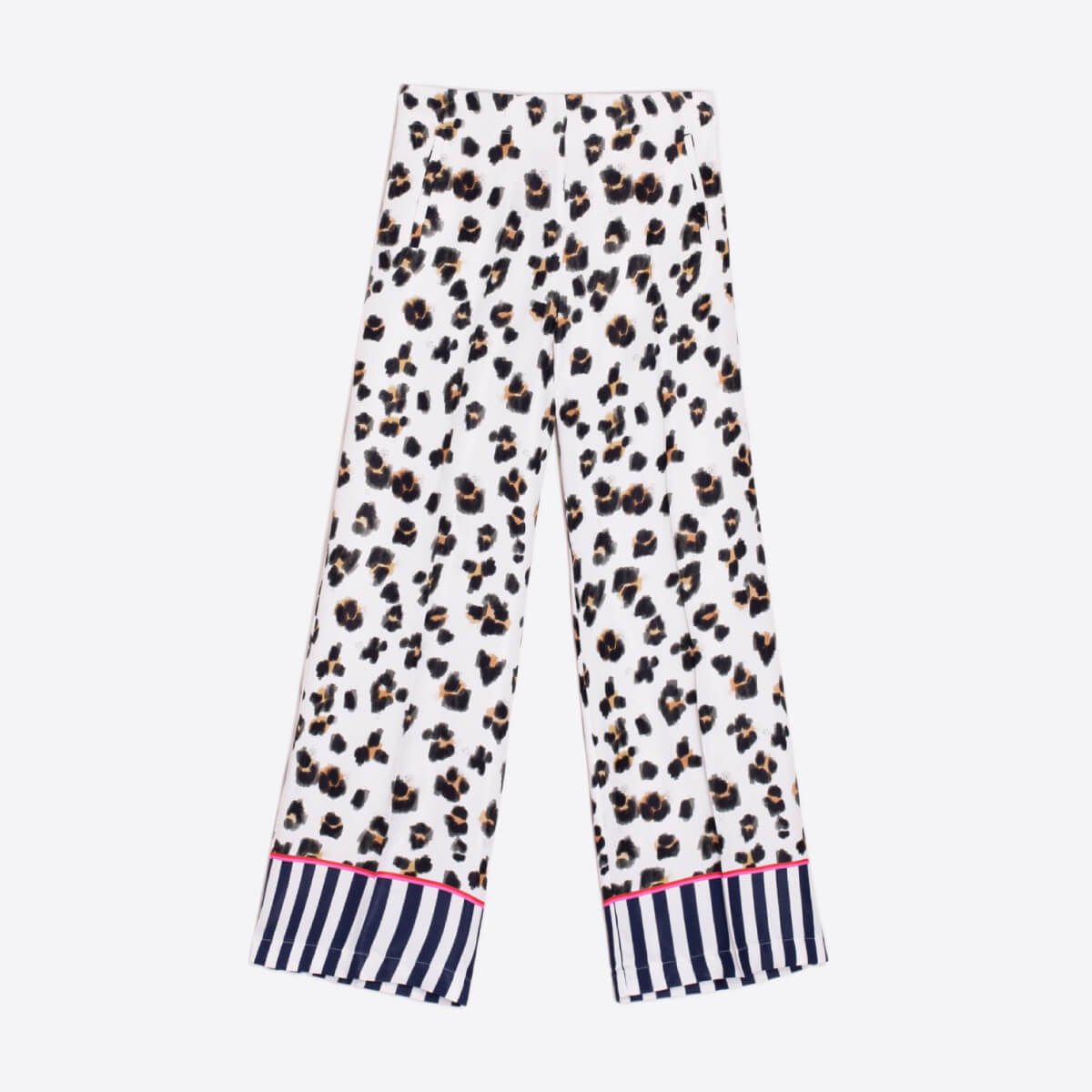 Vilagallo Elena Striped Leopard Wide-Leg Pants white front | MILK MONEY milkmoney.co | cute pants for women. cute trendy pants.