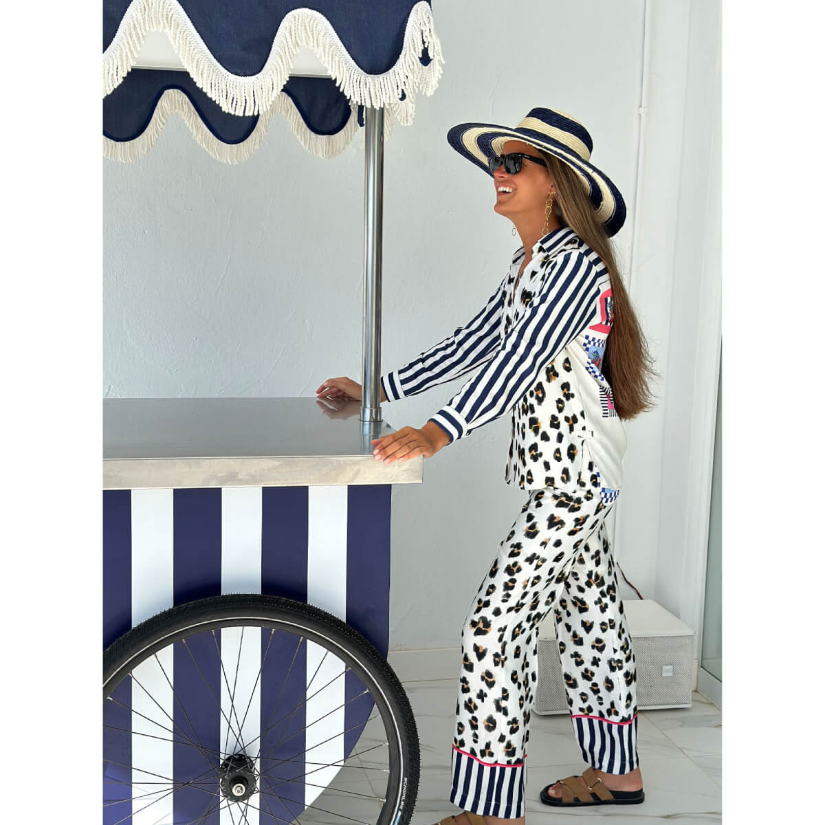 Vilagallo Elena Striped Leopard Wide-Leg Pants white side | MILK MONEY milkmoney.co | cute pants for women. cute trendy pants.