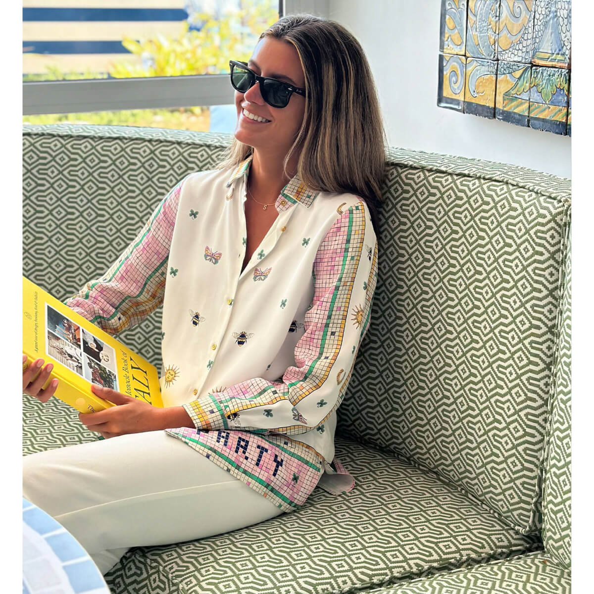 Vilagallo Estampado Mosaico Print Flowy Blouse front | MILK MONEY milkmoney.co | cute clothes for women. womens online clothing. trendy online clothing stores. womens casual clothing online. trendy clothes online. trendy women's clothing online. ladies online clothing stores. trendy women's clothing stores. cute female clothes.