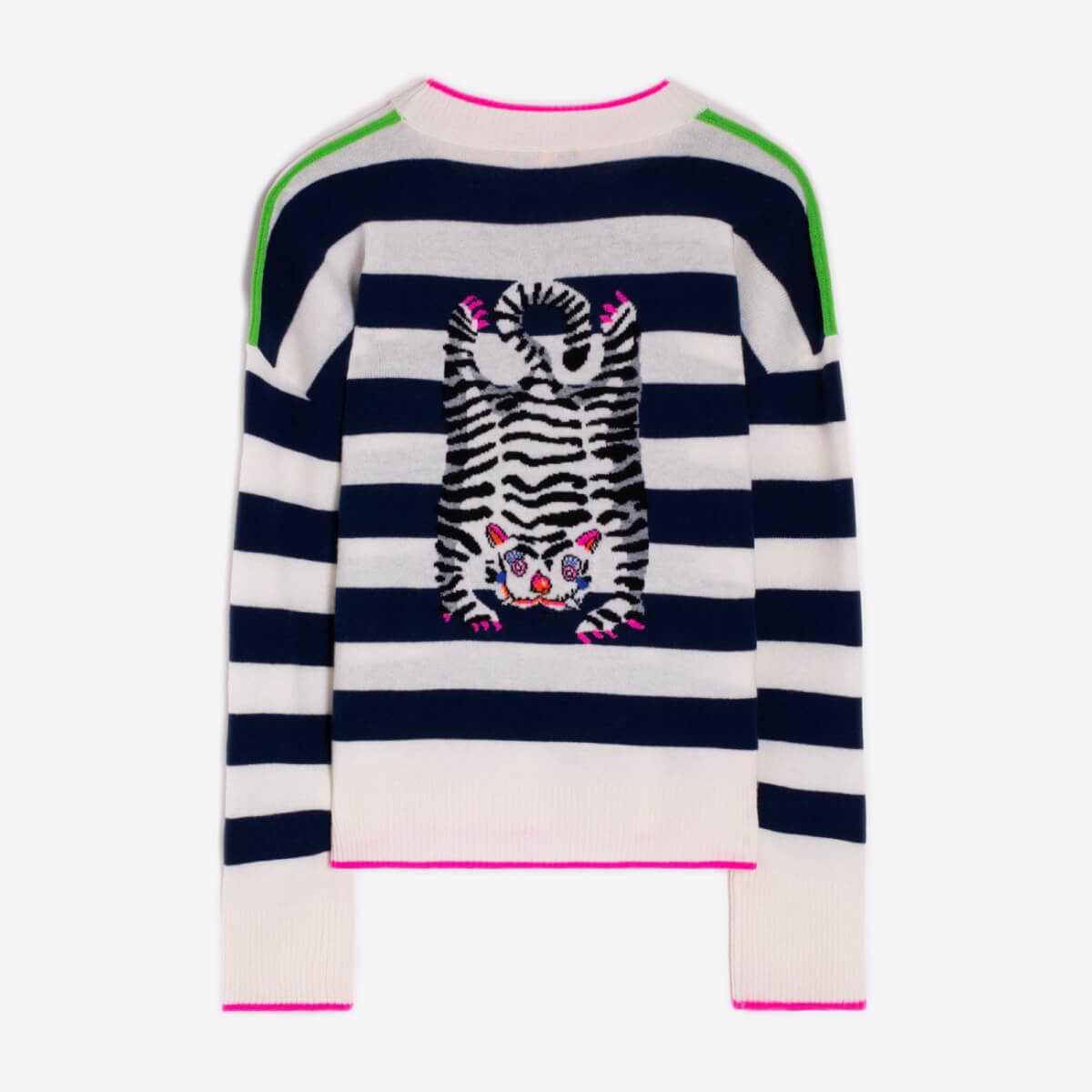 Vilagallo Fabiola Striped Tiger Crew Neck Sweater back white | MILK MONEY milkmoney.co | cute tops for women. trendy tops for women. cute blouses for women. stylish tops for women. pretty womens tops.