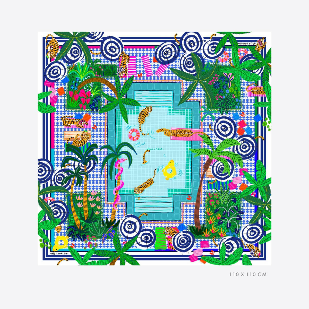 Vilagallo Foulard Piscina Silk Scarf front blue | MILK MONEY milkmoney.co | women's accessories. cute accessories. trendy accessories. cute accessories for girls. ladies accessories. women's fashion accessories.