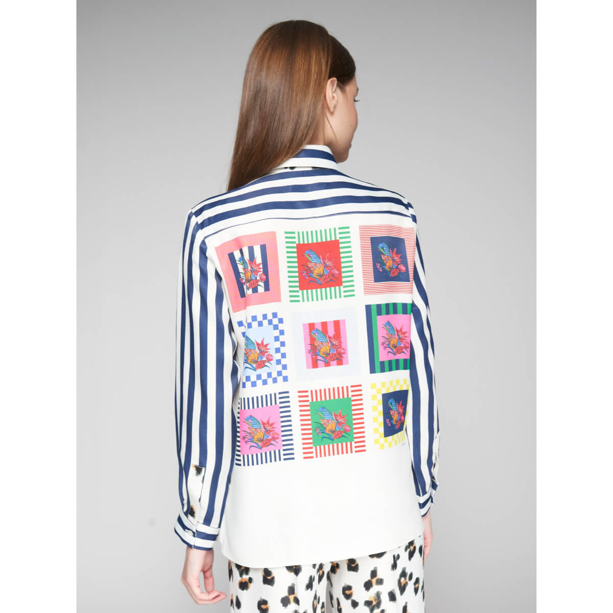 Vilagallo Striped Tea Flores Leopard Button Down Blouse white back | MILK MONEY milkmoney.co | cute tops for women. trendy tops for women. cute blouses for women. stylish tops for women. pretty womens tops.