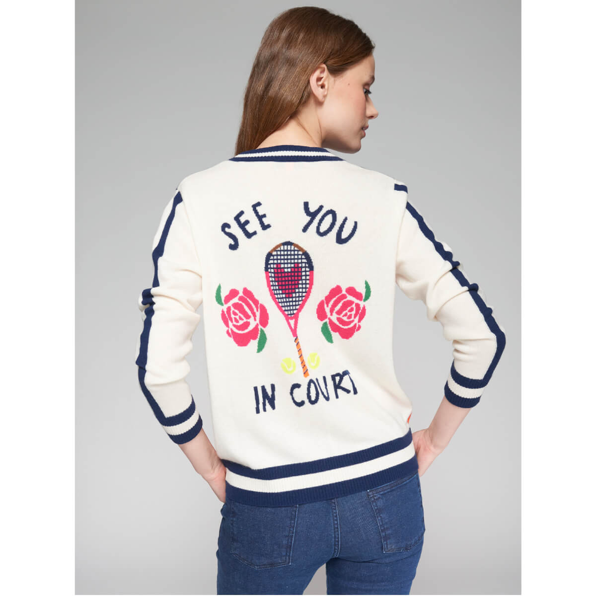 Vilagallo Striped Tennis Knit Cardigan back | MILK MONEY milkmoney.co | cute tops for women. trendy tops for women. cute blouses for women. stylish tops for women. pretty womens tops.