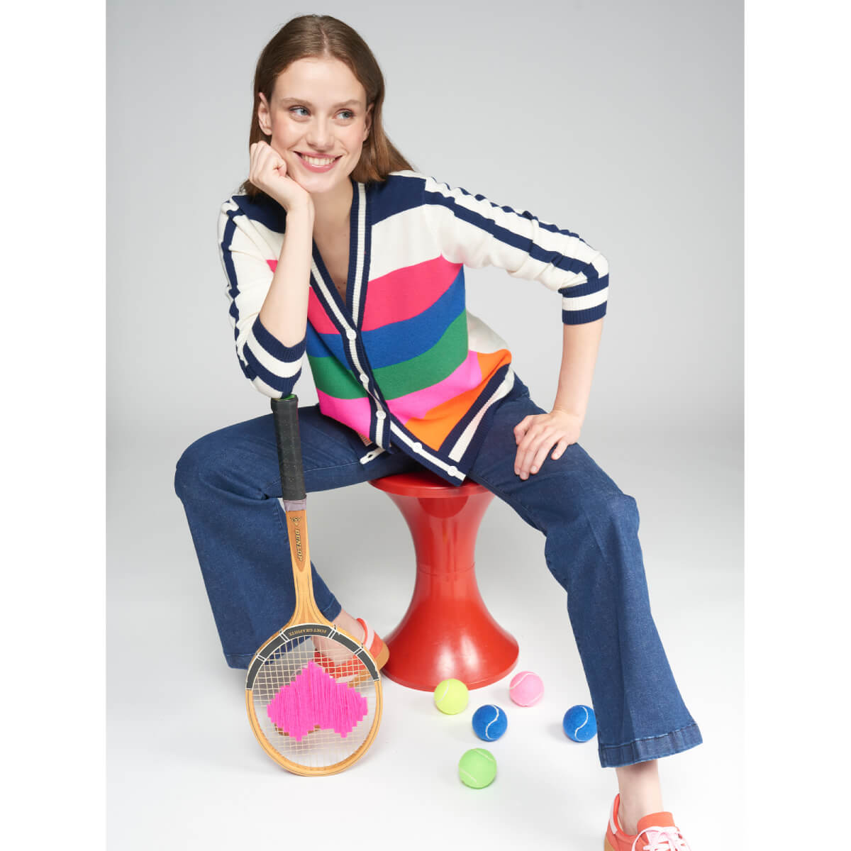 Vilagallo Striped Tennis Knit Cardigan front | MILK MONEY milkmoney.co | cute tops for women. trendy tops for women. cute blouses for women. stylish tops for women. pretty womens tops.