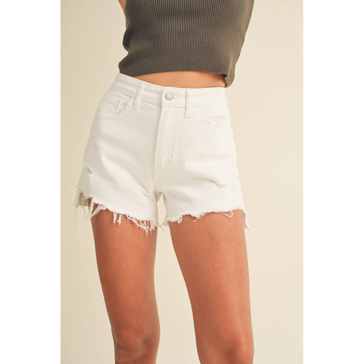 Vintage Frayed Hem White Jean Shorts