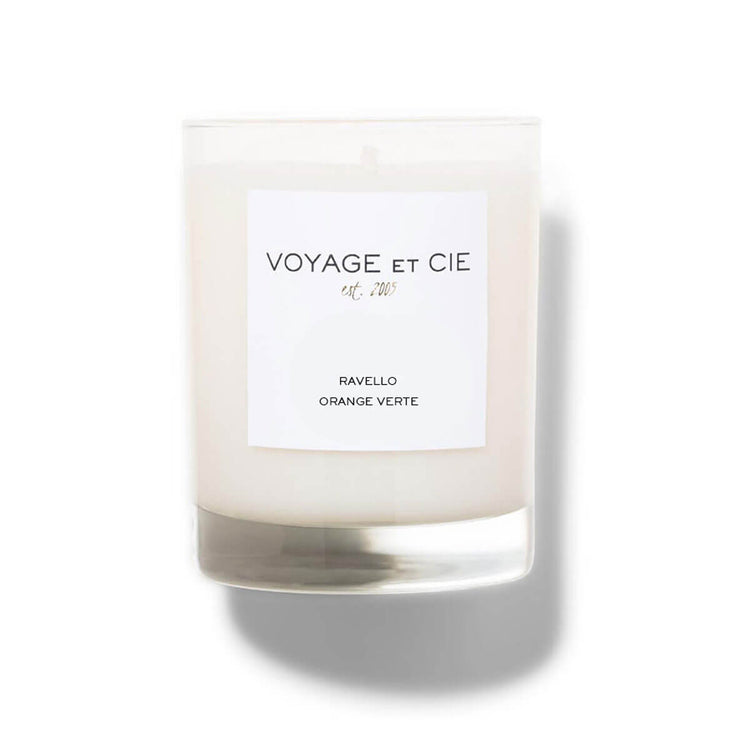 Voyage et Cie Ravello Orange Verta Candle front | MILK MONEY milkmoney.co | soy wax candles, small candles. natural candles, organic candles, scented soy candles, concrete candle, hand poured candles, hand poured soy candles, cement candle, hand poured soy wax candles, scented hand poured candles, hand poured scented candles