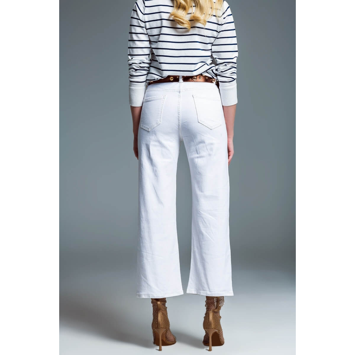 Wide Leg Jeans With Metallic Distress