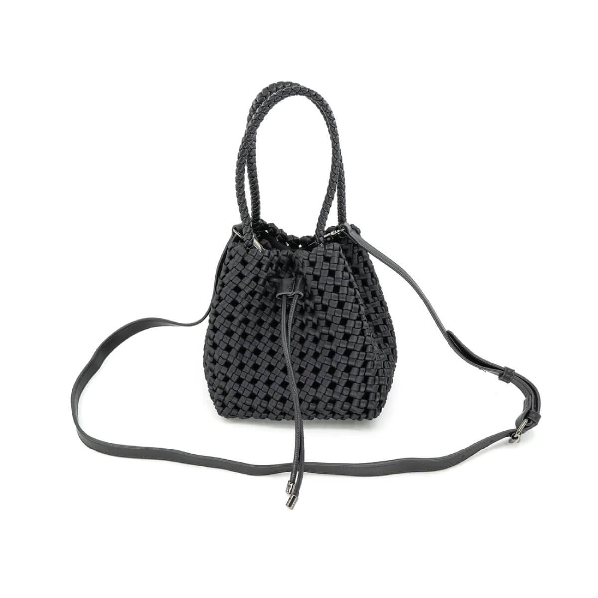 Woven Faux Leather Bucket Bag black front | MILK MONEY milkmoney.co | women's accessories. cute accessories. trendy accessories. cute accessories for girls. ladies accessories. women's fashion accessories.